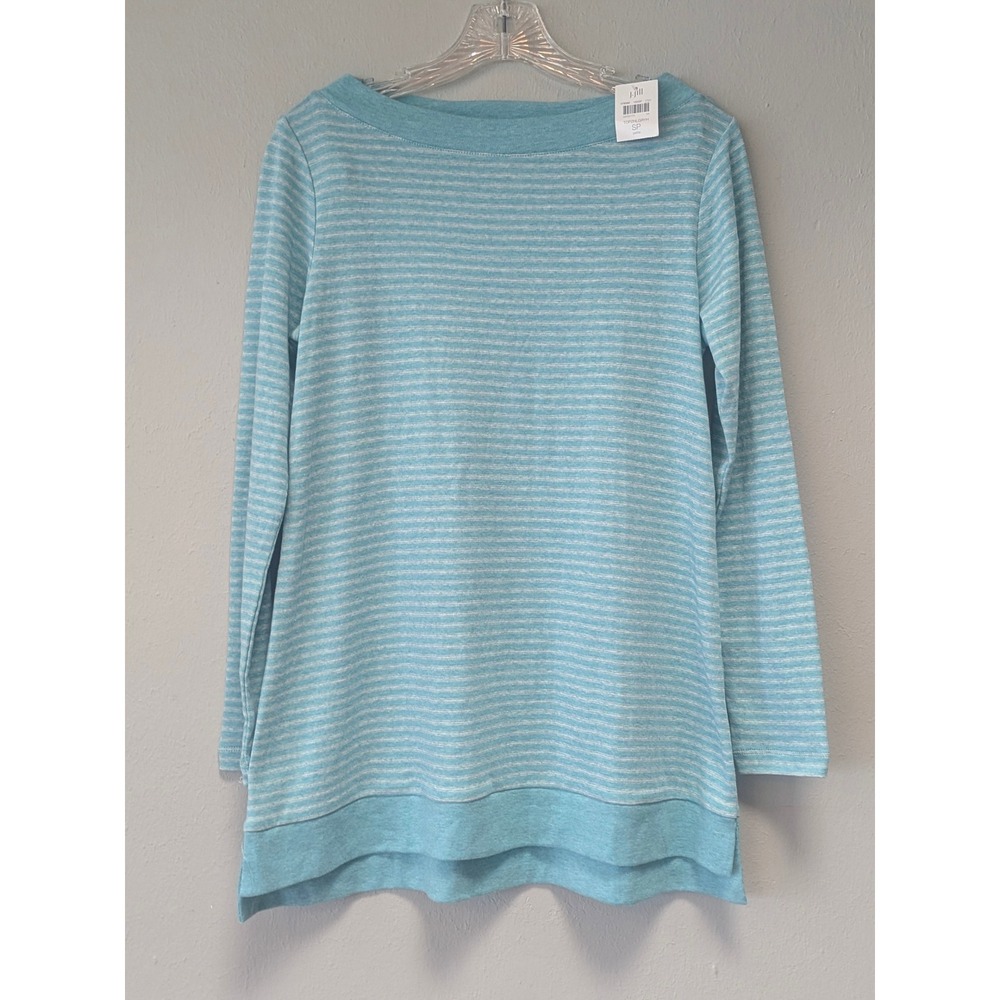 J.Jill Women's SP Petite Blue Striped Long Sleeve Tunic Top NWT High Low Hem